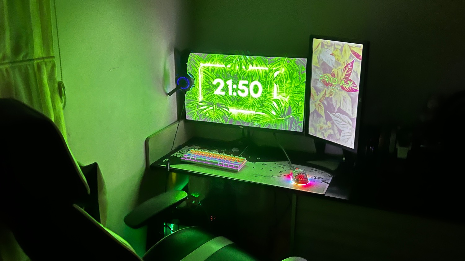 my actual desk setup, green rgb and all